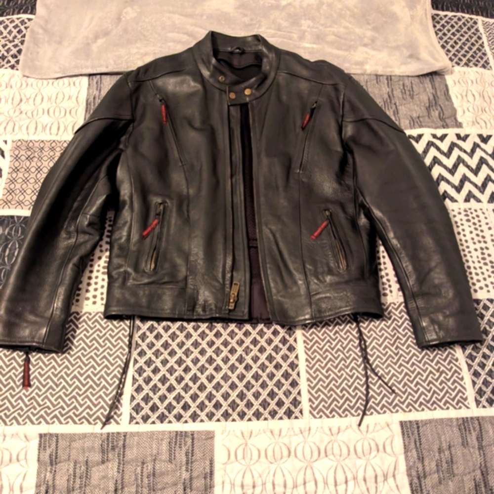 Vintage "Vance" Men's Black Leather Motorcycle Jacket with Mandarin Collar - Picture 7 of 10